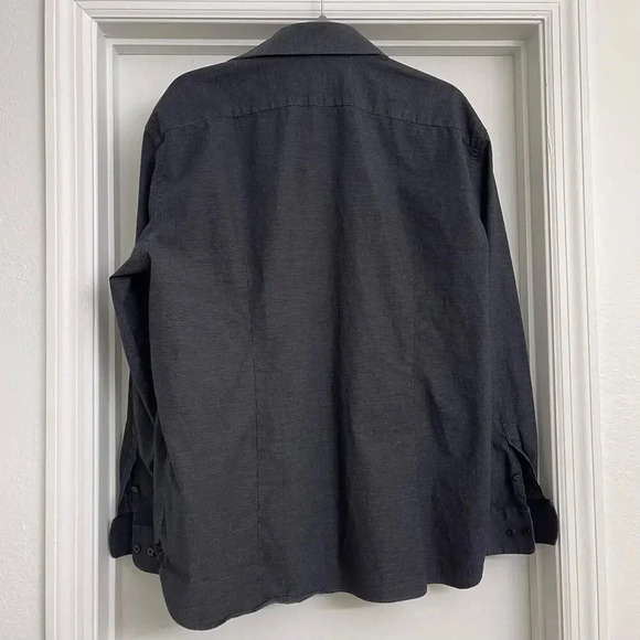 John Varvatos Modern Fit Long Sleeve Button Up Navy Blue Sz 17.5 R - Picture 2 of 7